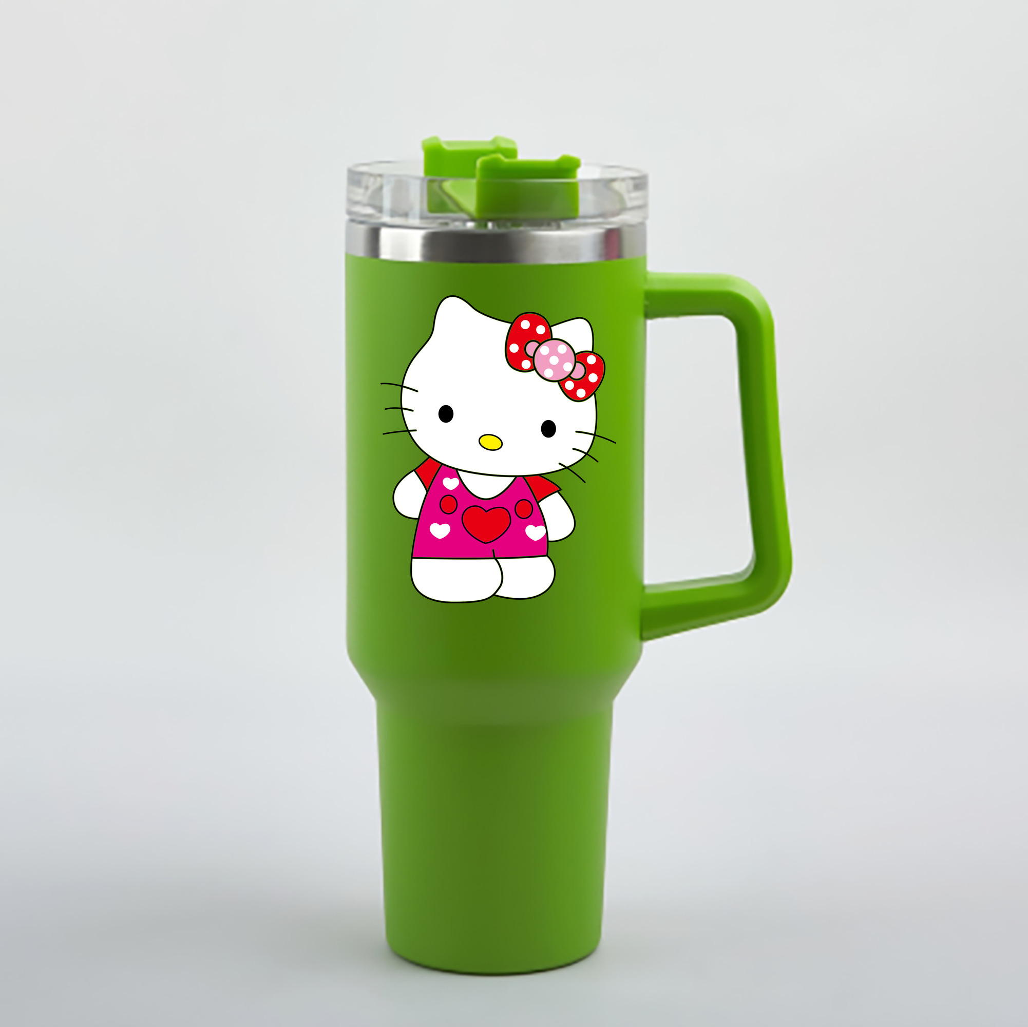 （画像用） Hello Kitty ハローキティ 1200mL車用タンブラー - クリスタルステッカー（プラスチックストロー付き）